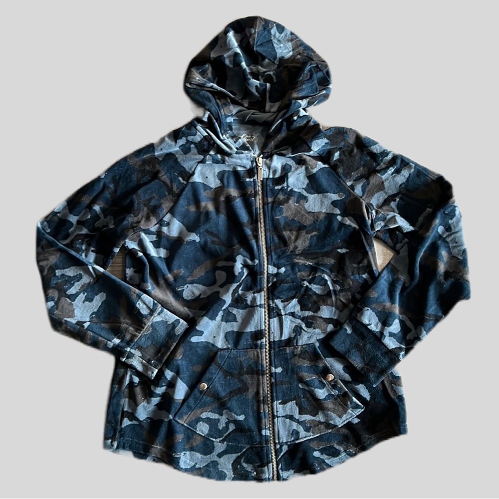 Style & Co Sport Navy Blue Camouflage Velour Jacket Size Medium